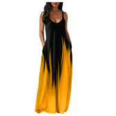 V-Neck Spaghetti Strap Ombre Pocket Loose Maxi Dress 11