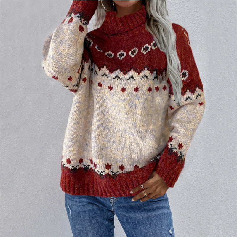 Fair Isle Turtleneck Long Sleeve Knit Sweater