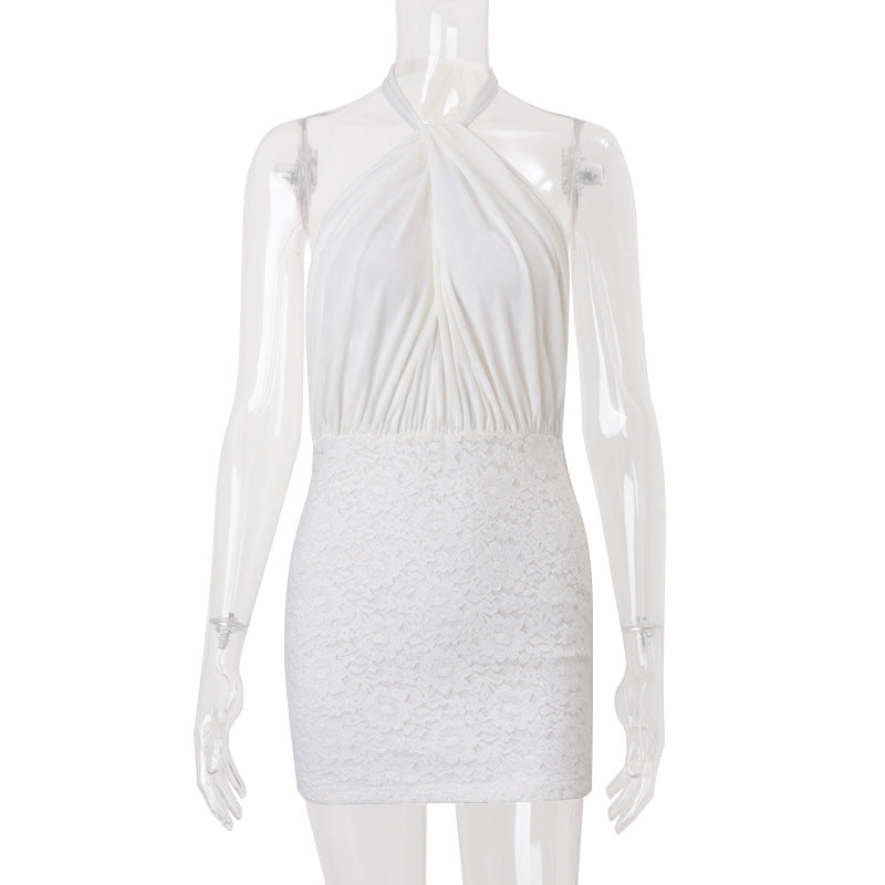 Summer Backless Cross Halterneck Lace up Slim Sheath Dress - View 2