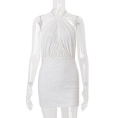 Summer Backless Cross Halterneck Lace up Slim Sheath Dress - View 2