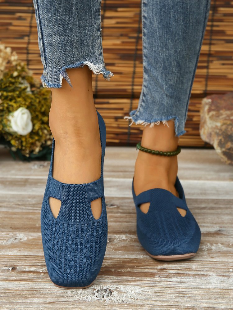 Navy knits hollow slip on shoes