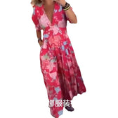 Floral V-Neck Short Sleeve Tiered Maxi Dress 3