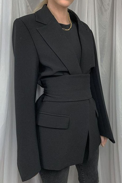 Solid Color Belted Tunic Jacket