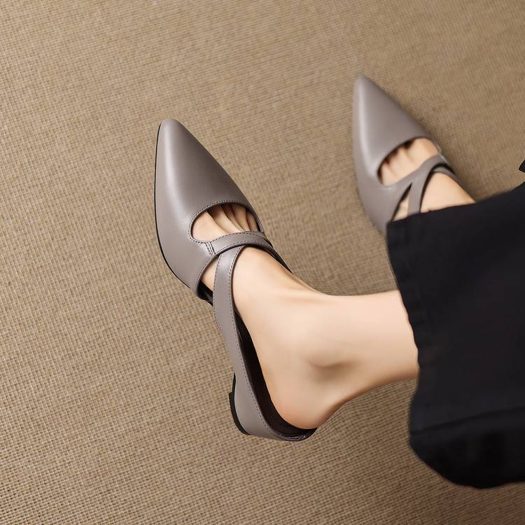 Pointed Toe Cross Strap Mary Jane Flats