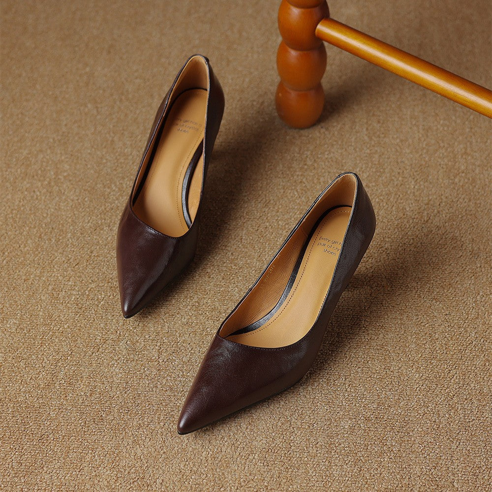 Pointed Toe Slip On Sculpted Mid Heel Pumps