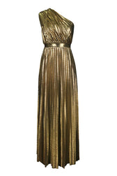Lillian Metallic One Shoulder Pleated Maxi Dress - View 7