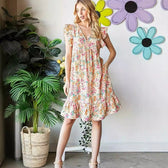 Floral V-Neck Flutter Sleeve Tiered Mini Dress 2