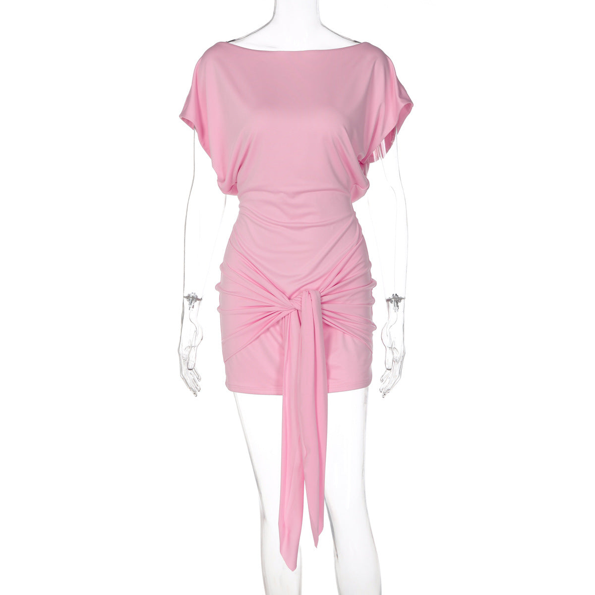 Off Shoulder Dolman Short Sleeve Tie Front Wrap Mini Dress 2