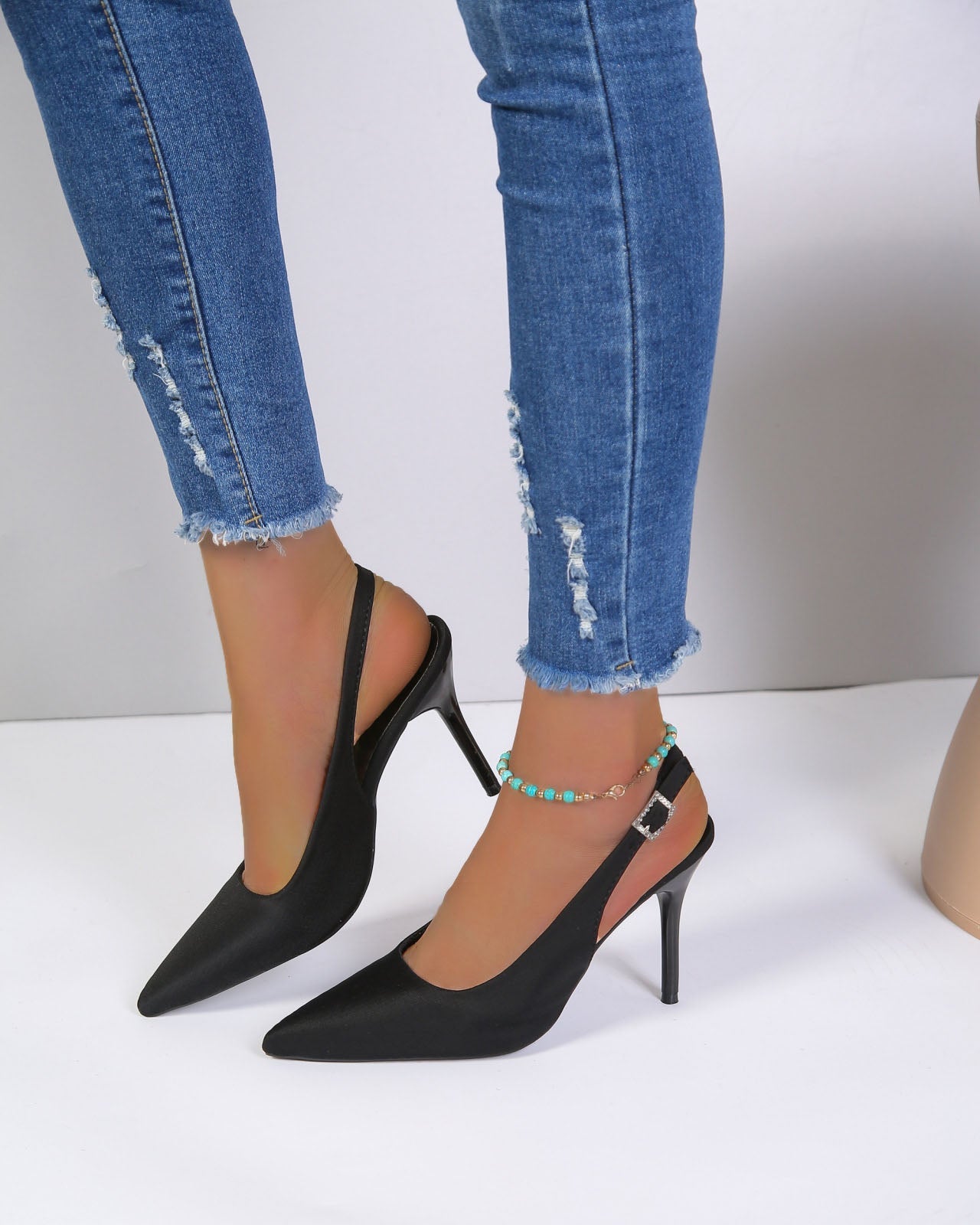 Pointed Toe High Heel Ankle Strap Sandals