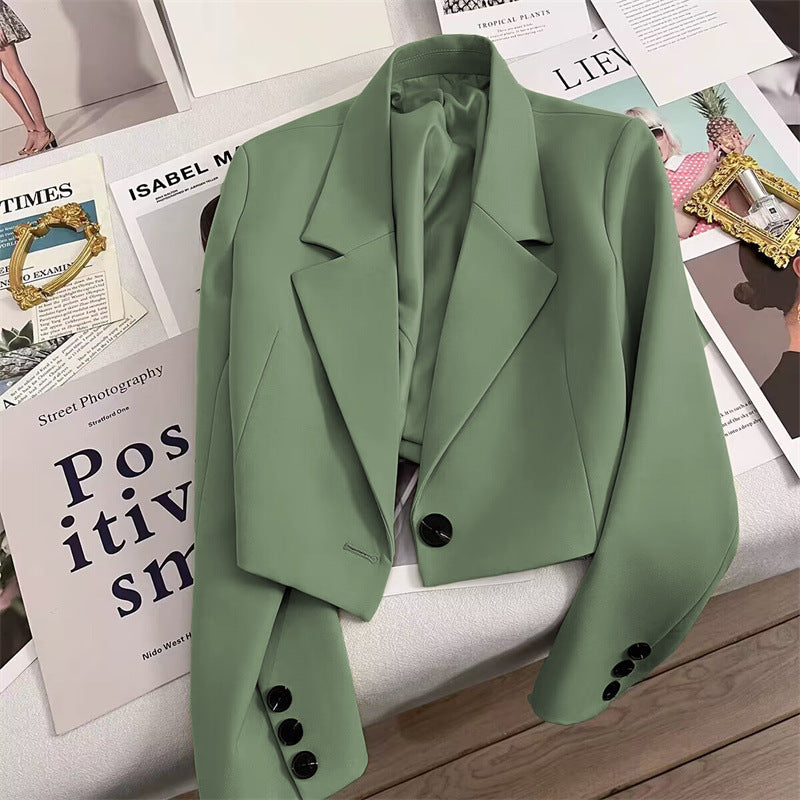 Lapel Single Button Long Sleeve Cropped Blazer 4