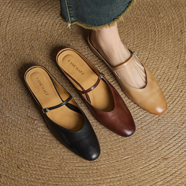 Round Toe Cross Strap Flat Mary Jane Mules