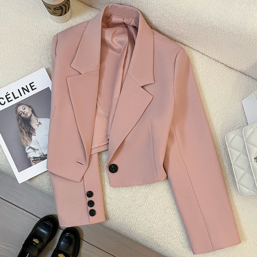 Lapel Single Button Long Sleeve Cropped Blazer 9