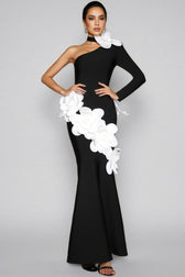 Zellk One Shoulder 3D Floral Bandage Maxi Dress - View 2