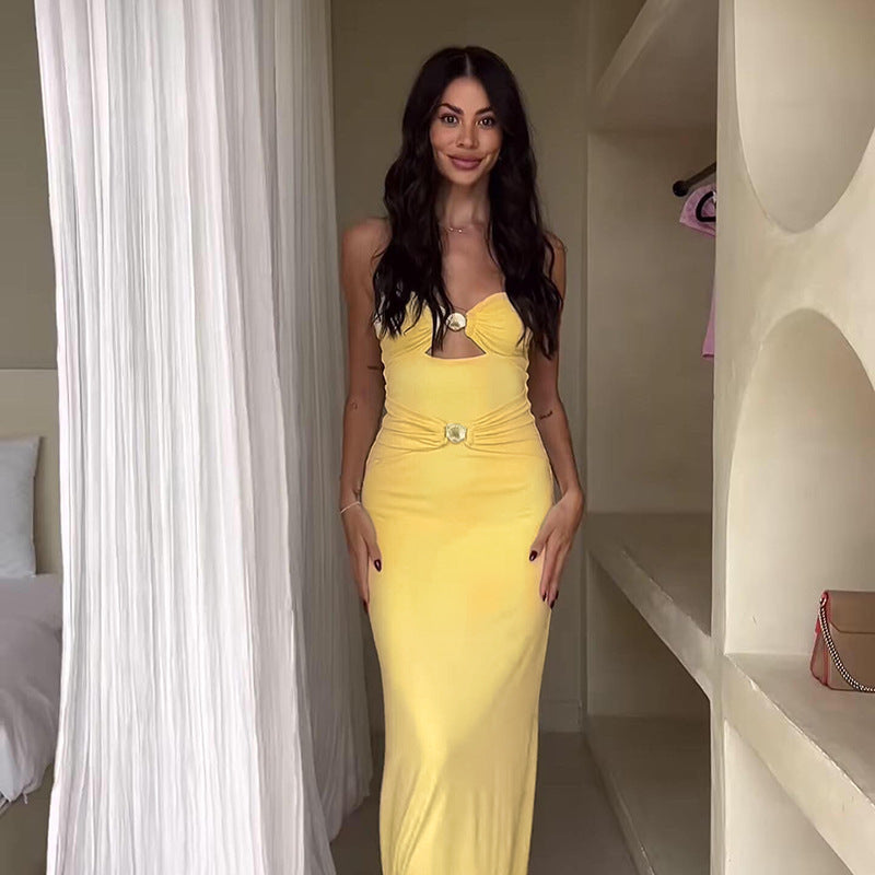 Strapless Cut Out Bust Ring Detail Ruched Bodycon Maxi Dress 2