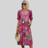 V-Neck Short Sleeve Tiered Midi Dress 2