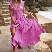 Floral Embroidered Deep V-Neck Smocked Waist Maxi Dress 3