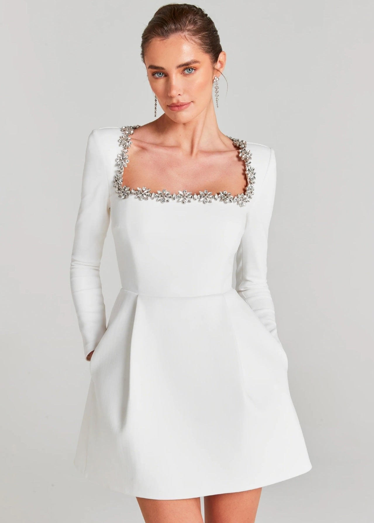 Embellished Square Neck Mini Dress - View 4