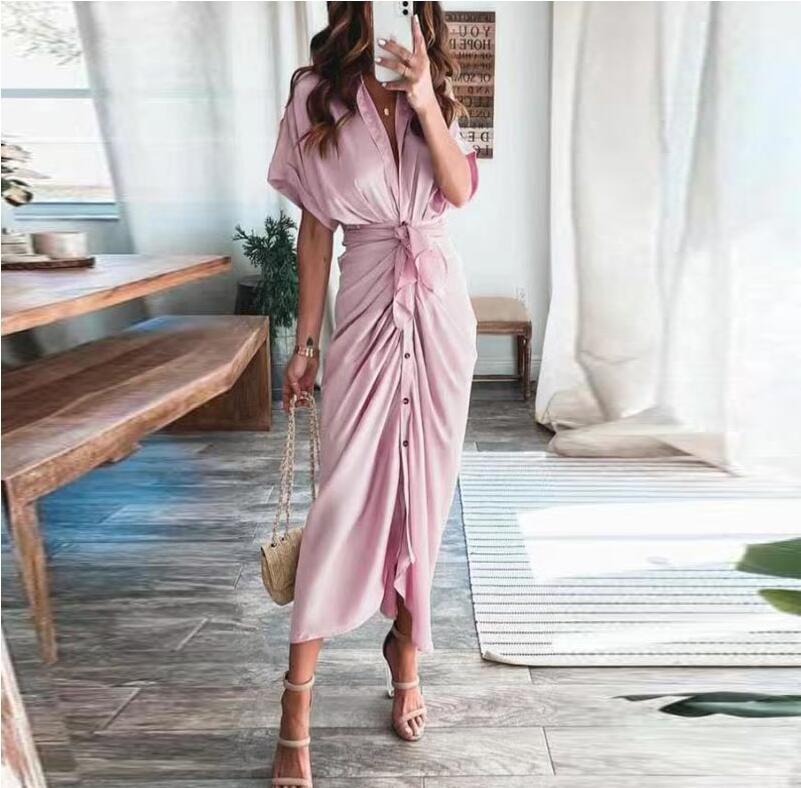 Meryl Satin Tie Front Midi Dress Spring Coral