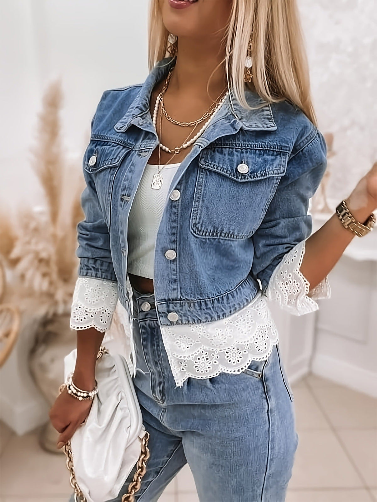 Winnie™ — Eyelet Lace Denim Jacket