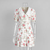 Floral Puff Sleeve Collar Button Front Ruffle Mini Dress 6