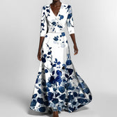 Abstract Print Deep V-Neck Wrap Maxi Dress 7