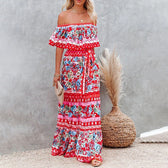 Off Shoulder Floral Ruffle Tiered Belted Maxi Dress 13