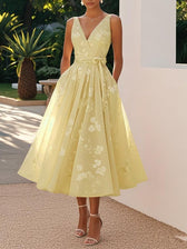 Floral V-Neck Sleeveless A-Line Midi Dress Wedding Guest 7