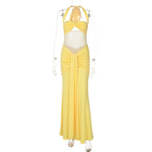 Summer Tube Top off Neck Mesh Stitching Halter Tied Dress - View 5