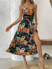 Floral Spaghetti Strap Cut Out High Split Maxi Dress 10