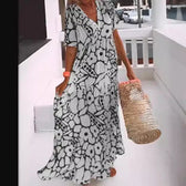 V-Neck Short Sleeve Floral Tiered Loose Maxi Beach Dress 3