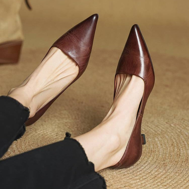 Pointed Toe Slip On Kitten Heel Pumps