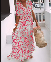 V-Neck Short Sleeve Floral Tiered Loose Maxi Beach Dress 6
