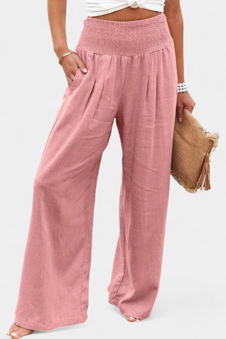 High Waist Smocked Wide Leg Pants