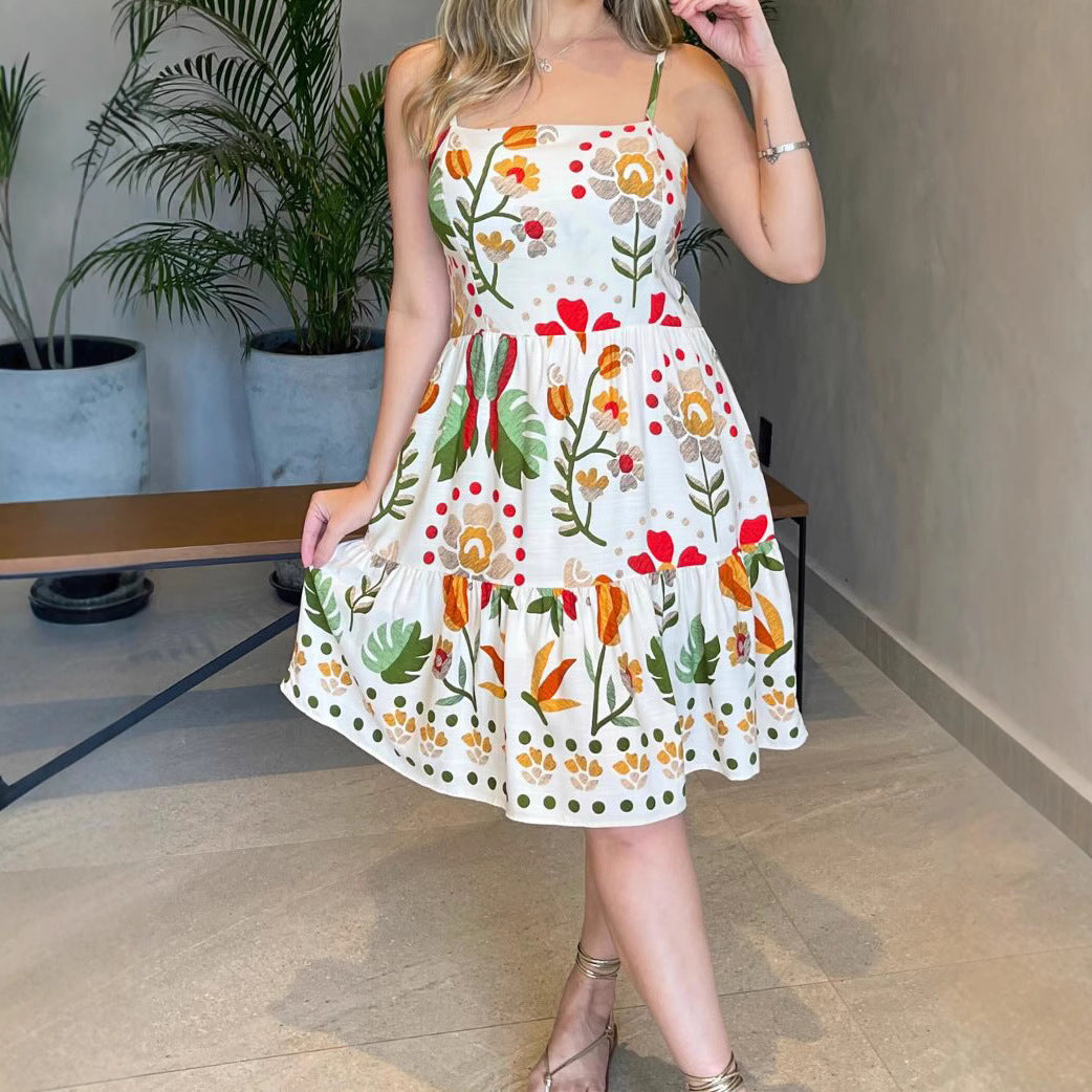 Floral Print Spaghetti Strap Ruffle Hem A-Line Mini Sundress