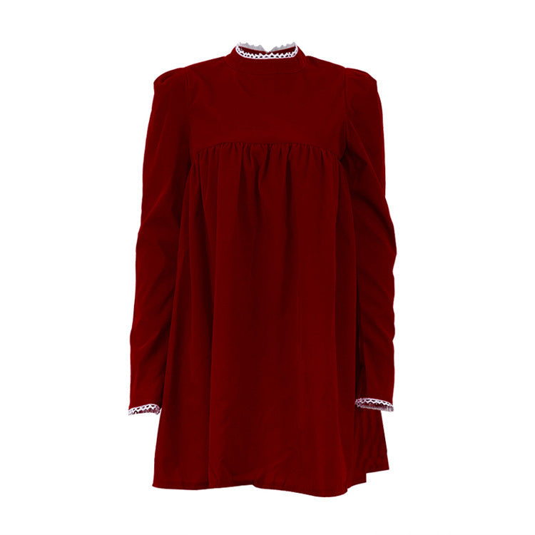Leila Statement Women's a Line Dress with High Collar and Ruffle Details Chic Silhouette Collection