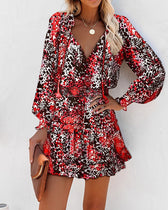 Floral V-Neck Long Sleeve Tiered Ruffle Mini Dress 5