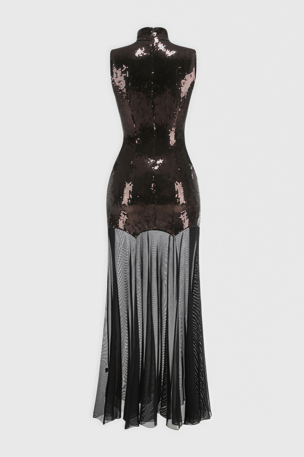 Sequin High Neck Sleeveless Sheer Mesh Hem Maxi Dress 5