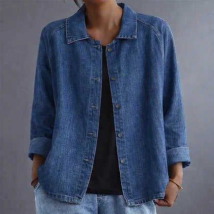 Denim Look Button Front Collared Shirt Jacket