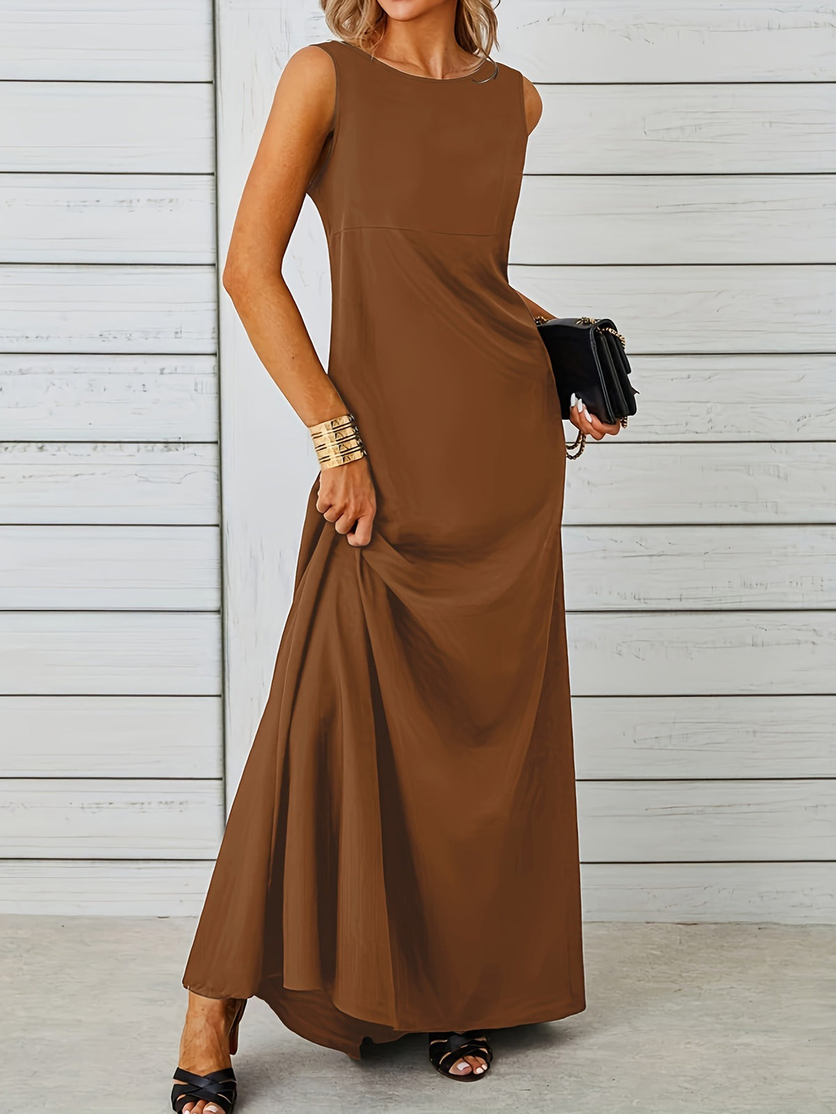 Crew Neck Sleeveless Empire Waist A-Line Maxi Dress 10