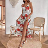 Floral Spaghetti Strap Cut Out High Split Maxi Dress