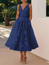 Floral V-Neck Sleeveless A-Line Midi Dress Wedding Guest 5