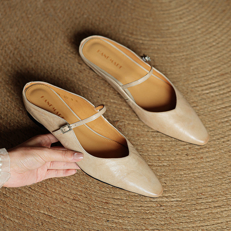 Pointed Toe Ankle Strap Buckle Flat Mary Jane Shoes
