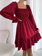 Square Neck Long Sleeve Smocked Tiered Mini Dress 7