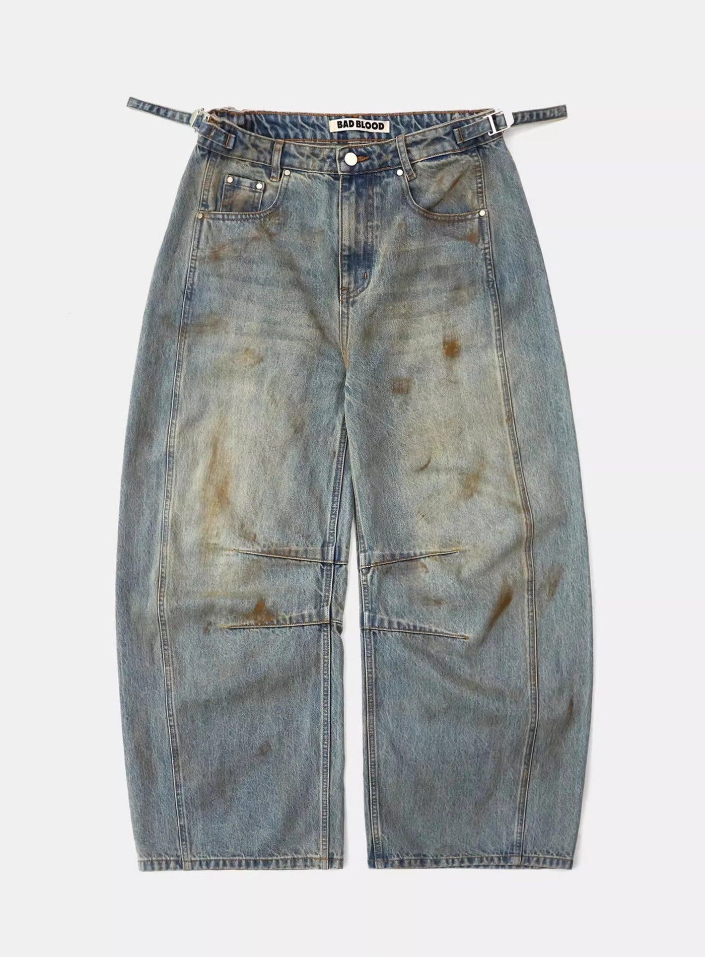 Vintage Washed Distressed Wide-Leg Denim Jeans