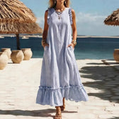 Striped Sleeveless Ruffle Hem Maxi Dress