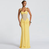 Summer Tube Top off Neck Mesh Stitching Halter Tied Dress