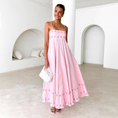 Floral Embroidered Spaghetti Strap Maxi Dress Summer