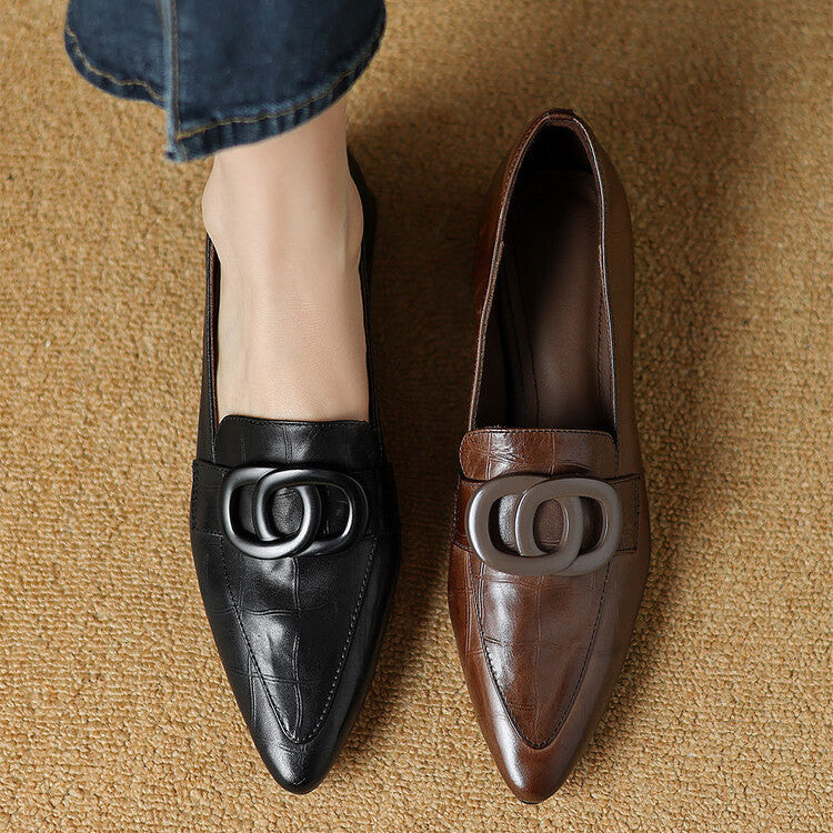Pointed Toe Ring Buckle Flat Loafers