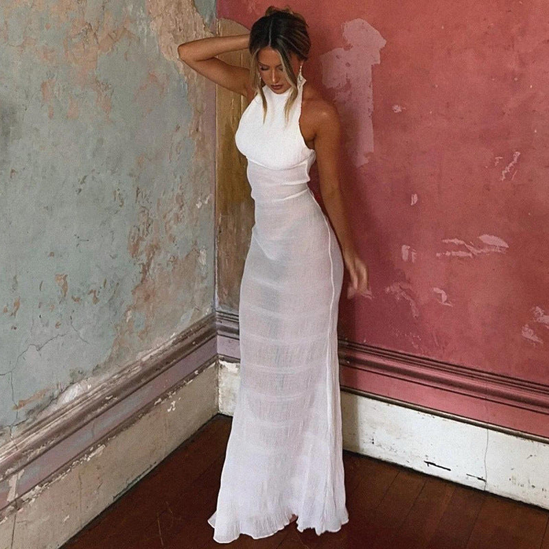 Halter Backless Pleated Ruffle Sleeveless