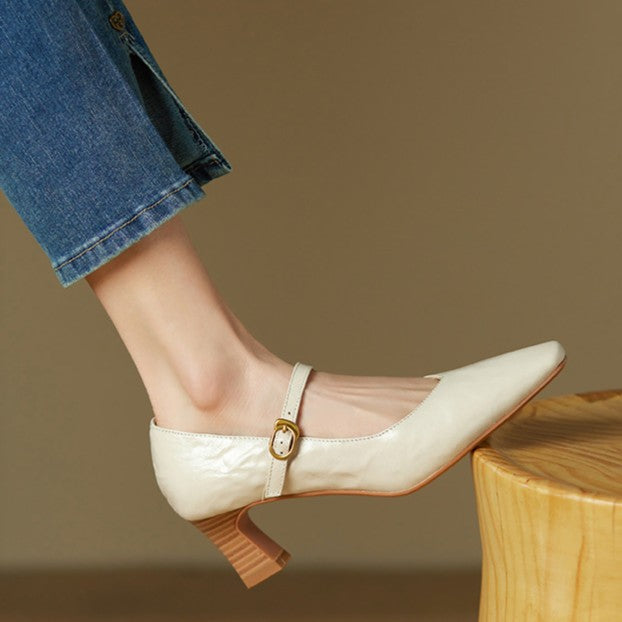 Buckle Strap Square Toe Block Heel Mary Jane Pumps